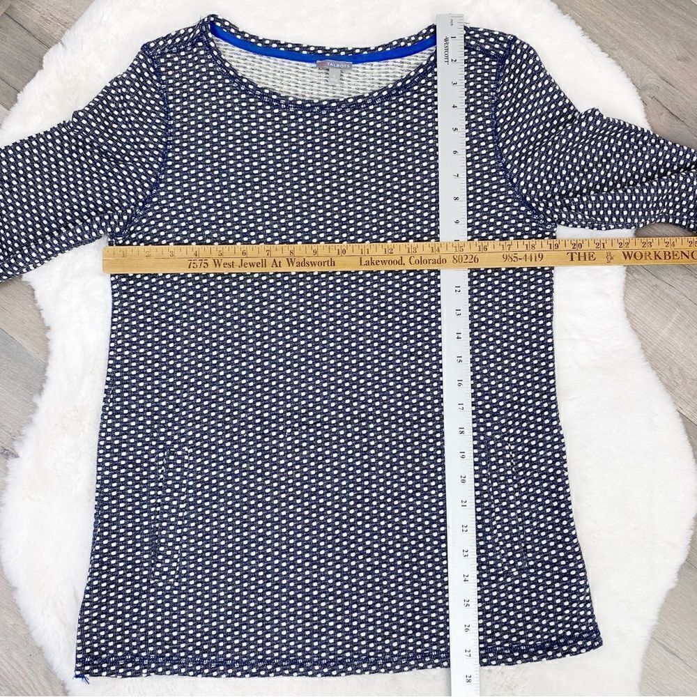 Talbots Polkadot Knit Kangaroo Pocket Pullover Top Blue White Small‎ - Picture 11 of 13